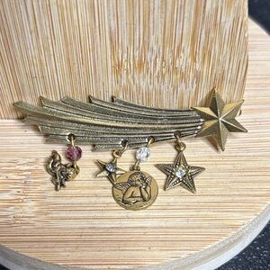Gold Shooting Star Brooch with Angle Charms